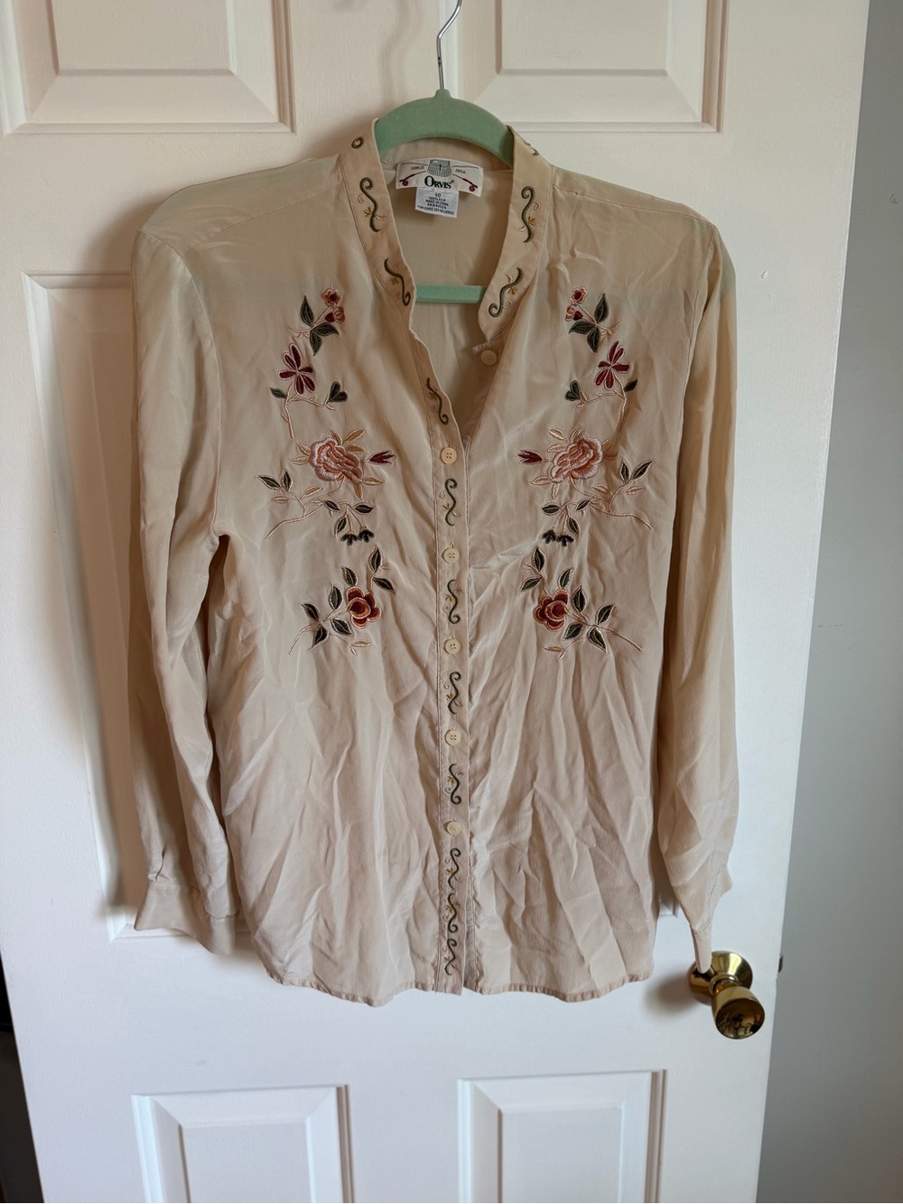 Orvis 100% Silk Ivory Floral Embroidered Blouse Women’s 10 Boho - Picture 2 of 5